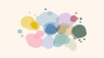 an artistic representation of a conversation or brainstorming session, with circles of various sizes and colors seemingly emanating from a central point to fill the background space