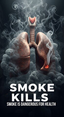 Smoke kills, smoke is dangerous for health with lungs and cigarette