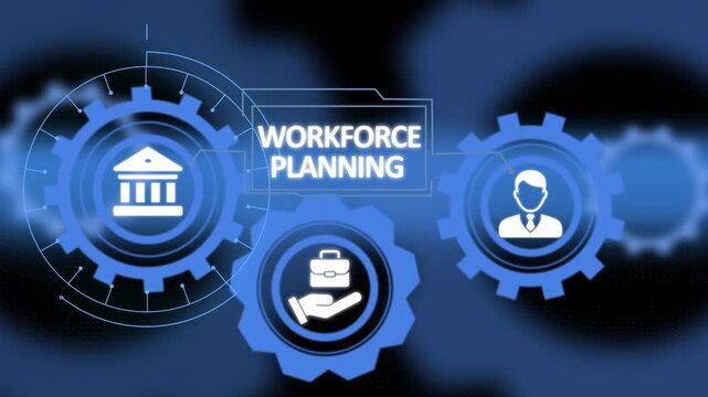 Workforce planning concept video with gears and futuristic interface elements