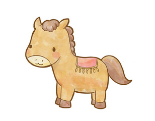 Cute Watercolor Horse Illustration with Copy Space / 水彩風かわいい馬のイラスト（コピースペースあり）