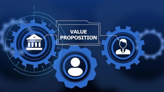 Value proposition concept with gears and icons video business strategy