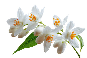 Obraz premium Elegant close-up of white jasmine flowers blooming against a deep black background
