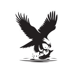 eagle catching fish from water vector silhouette clip art logo design illustration