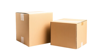 Fototapeta premium Two cardboard boxes of varying sizes are placed on a clean white background. their simple design. ideal for shipping or storage solutions in a minimalist setting