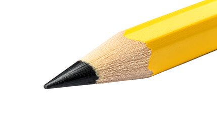 Fototapeta premium Close up of a sharpened yellow pencil tip isolated on transparent background