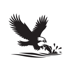 eagle catching fish from water vector silhouette clip art logo design illustration