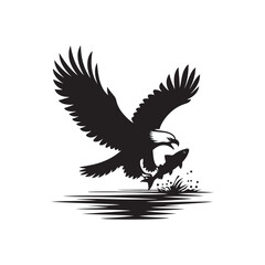 eagle catching fish from water vector silhouette clip art logo design illustration