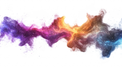 A cosmic nebula swirling with shades of purple. orange. and pink. set against a stark white background. evoking a sense of wonder and exploration in the universe