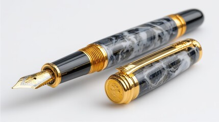 luxury fountain pen, gold nib, isolated on white background
