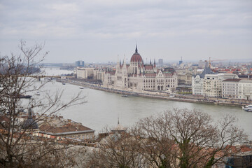 Fototapeta premium Budapest, Hungary, March 3, 2019: Hungarian Parliament Building Viewed from Buda Castle