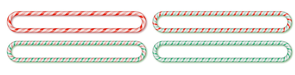 Obraz premium Candy cane horizontal frame isolated PNG. Christmas holiday striped border vector template