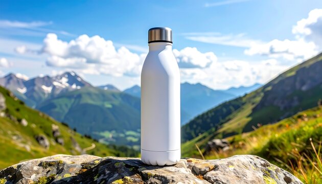 White water bottle on mountaintop