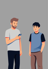 Fototapeta premium Flat Vector Illustration of Two Men With Smartphone