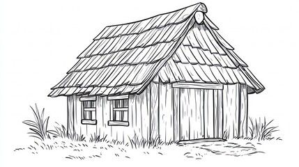 Simple drawing of a rustic hut