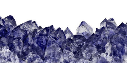 large blue sapphire crystals group on white