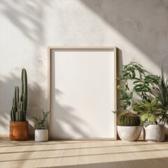 Fototapeta premium A modern frame mockup illuminated by sunlight showcases elegant design with clean lines and minimalist aesthetic,