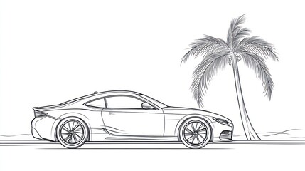 Sketchy sports car tropical scene