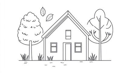 Simple house illustration with trees