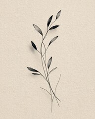 Abstract Line Art Plant Design on Beige Background