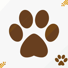 Brown paw print icon with textured detail on white background