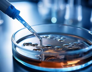 pipette dispensing liquid into petri dish in lab