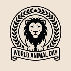 Monochrome Lion Emblem Logo for World Animal Day Celebration and Wildlife Awareness Campaign, world animal day