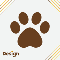 Brown paw print icon with decorative lines and design text
