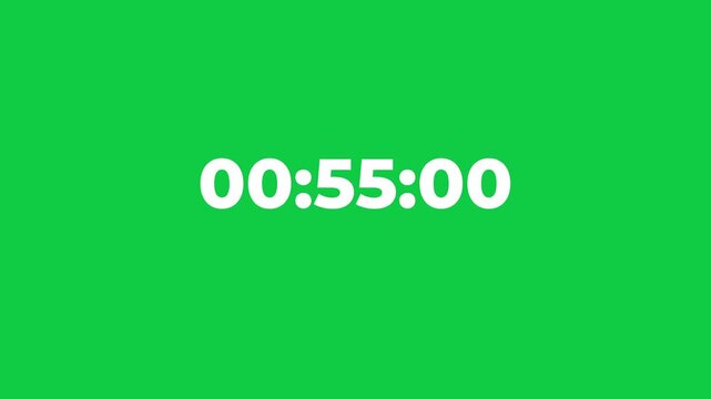 digital clock 1 minute countdown timer with shaking effect animation on green screen background