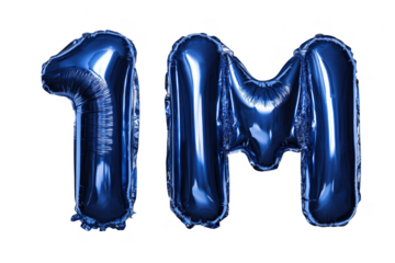 Shiny blue balloon celebration displaying one million subscribers or followers on black background