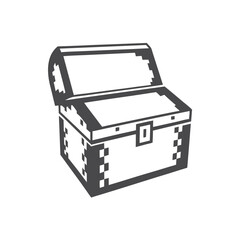 Dark Gray Pixelated Treasure Chest Open on White Background