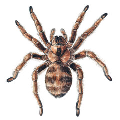 Detailed illustration of a realistic spider intricate body features. with a focus on its legs and fur. set against a plain white background. ideal for educational or artistic use