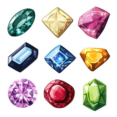 A collection of various gemstones different shapes and colors. each reflecting light beautifully. ideal for use in jewelry design or artistic projects
