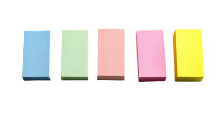 Five Pastel-Colored Rectangular Notes on Transparent Background