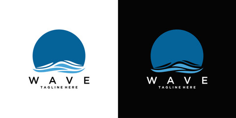 Fototapeta premium Wave logo design with blue ocean waves and sun