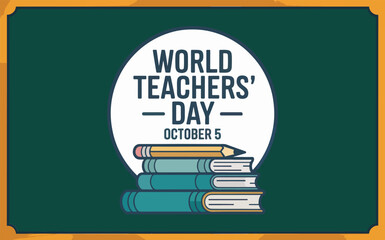Stacked Books and Pencil Graphic for World Teachers’ Day and Back to School Celebration Design, world teachers day, back to school