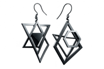 Modern metal earrings isolated on transparent background, geometric design fashion
