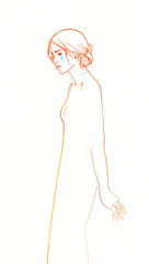 Woman stepping outside with tears sketch, looking somber and reflective  