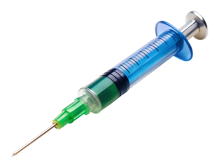  Syringe with a blue and green tip isolated on white background ,PNG. AI Generated