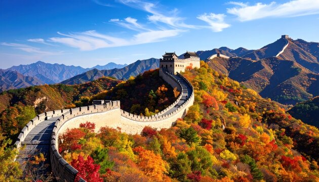 Great Wall of China in autumn with scenic landscape view. - Powered by Adobe