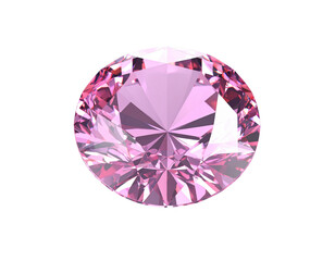 Fototapeta premium Brilliant Cut Pink Diamond, Front View, Isolated on White Background