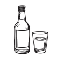 soju bottle and glass on white