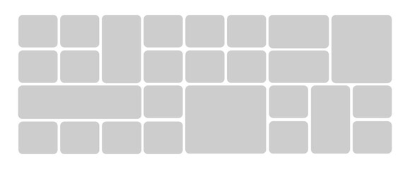 Digital photo wall template with grid of empty frames PNG. Modern picture collage layout for photography portfolio or scrapbook.