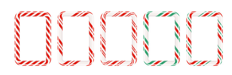 Candy cane Christmas frame with red,green and white striped PNG. Border with striped candy lollipop pattern.