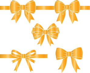 Shiny Gold Bows for Gifts and Decorations on a White Background