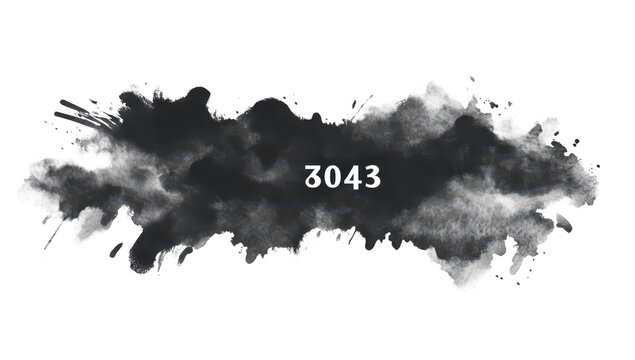 Abstract black watercolor splash with the number 3043 prominently displayed in the center. suitable for artistic backgrounds. graphic design. or creative projects