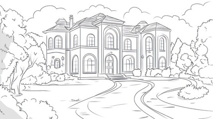 Detailed house drawing outdoor scene