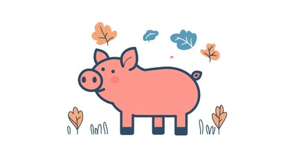Cute pig illustration autumnal design
