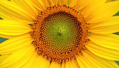 Obraz premium Radiant Sunflower Macro Shot with Yellow Petals and Green Center