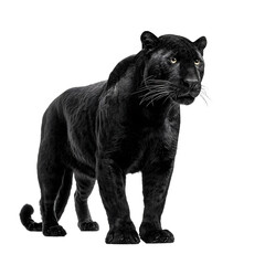 Fototapeta premium Detailed black and white illustration of a majestic jaguar standing powerfully isolated on transparent background