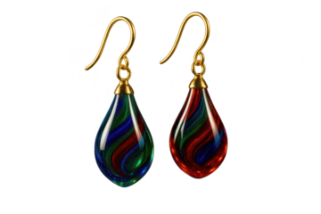 Elegant drop earrings with colorful swirls isolated on transparent background